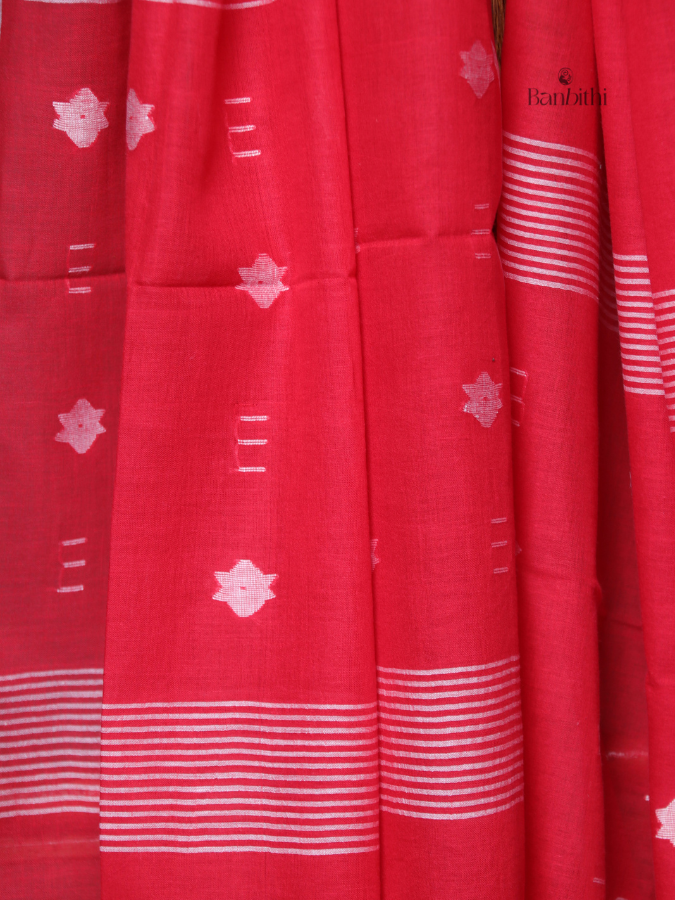 Handwoven Jamdani Dupatta – Red