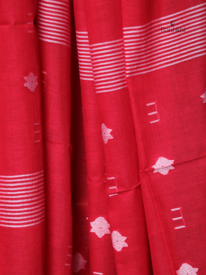 Handwoven Jamdani Dupatta – Red