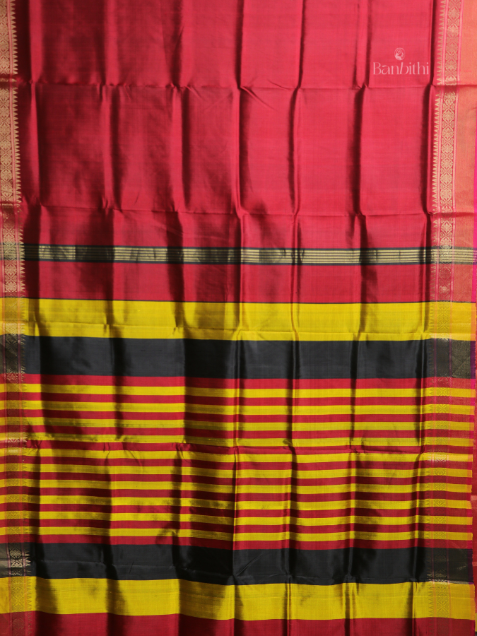 Bishnupur Silk Saree – Red & Black Contrast Classic