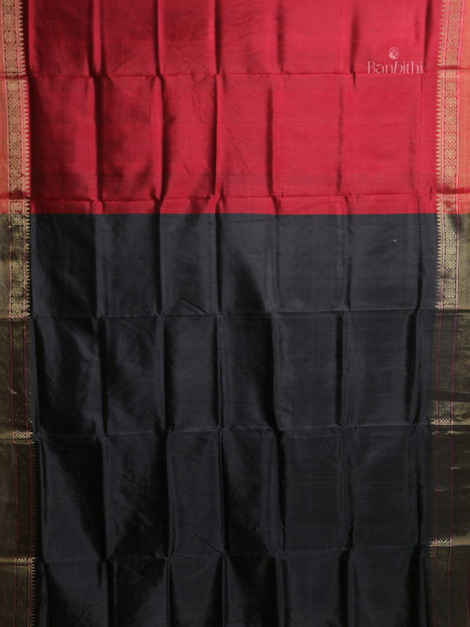 Bishnupur Silk Saree – Red & Black Contrast Classic