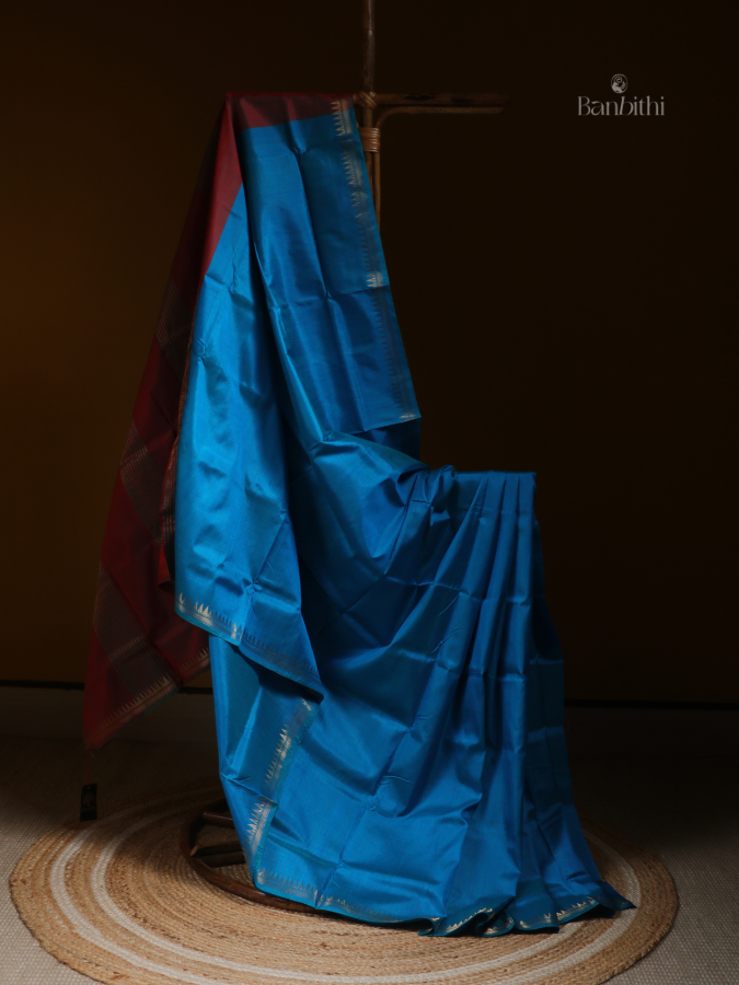 Bishnupur Silk Saree – Sky Blue Minimal Elegance