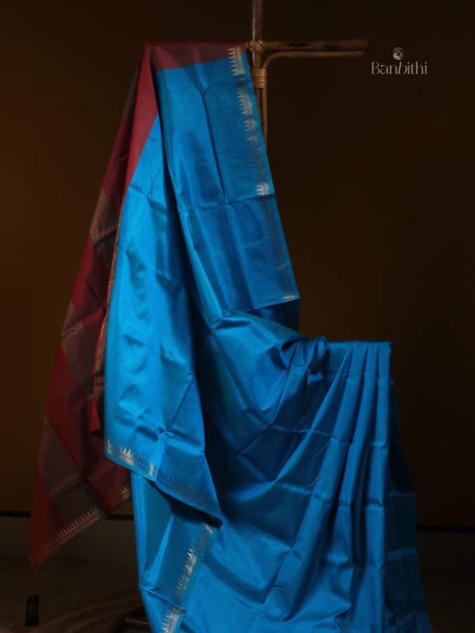 Bishnupur Silk Saree – Sky Blue Minimal Elegance
