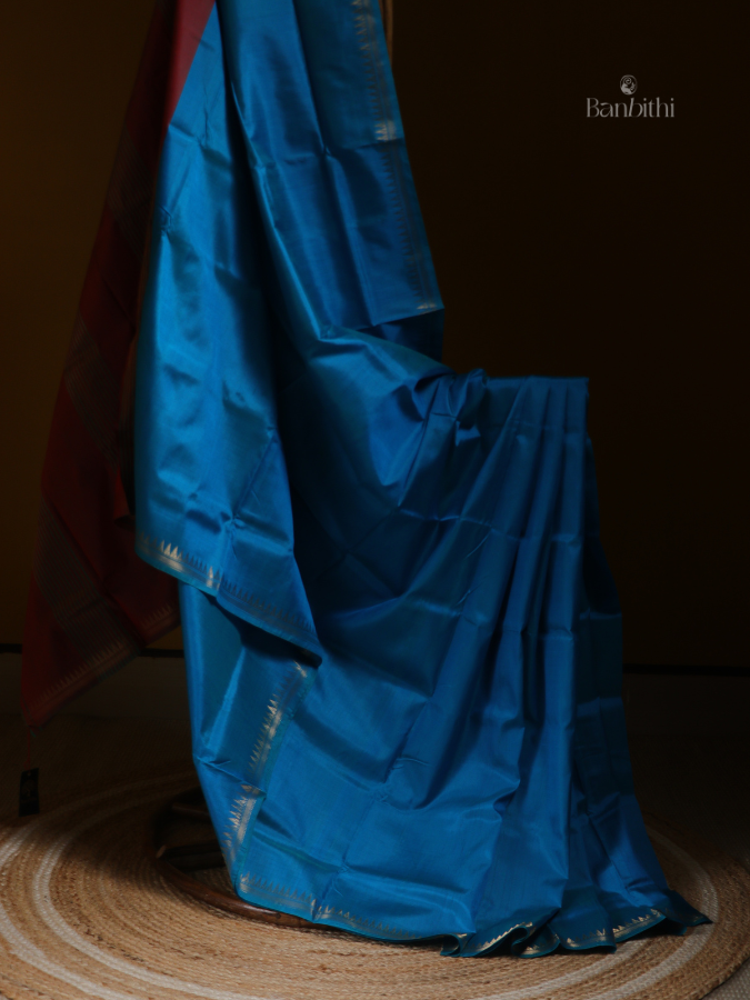 Bishnupur Silk Saree – Sky Blue Minimal Elegance