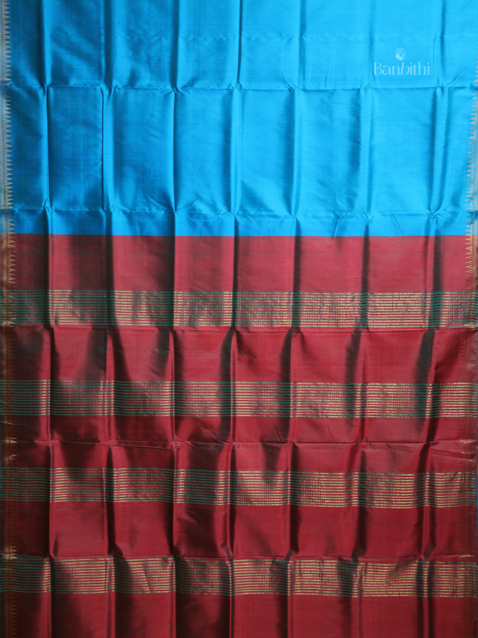 Bishnupur Silk Saree – Sky Blue Minimal Elegance
