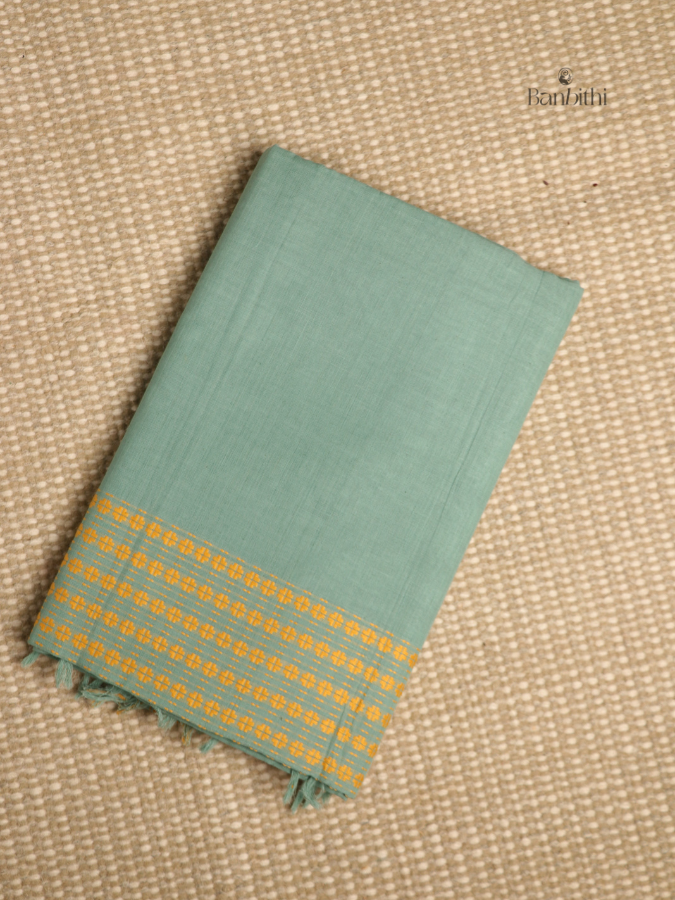 Begumpuri Pure Cotton Handwoven Saree – Turquoise Blue