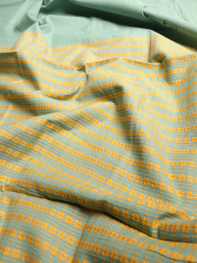 Begumpuri Pure Cotton Handwoven Saree – Turquoise Blue