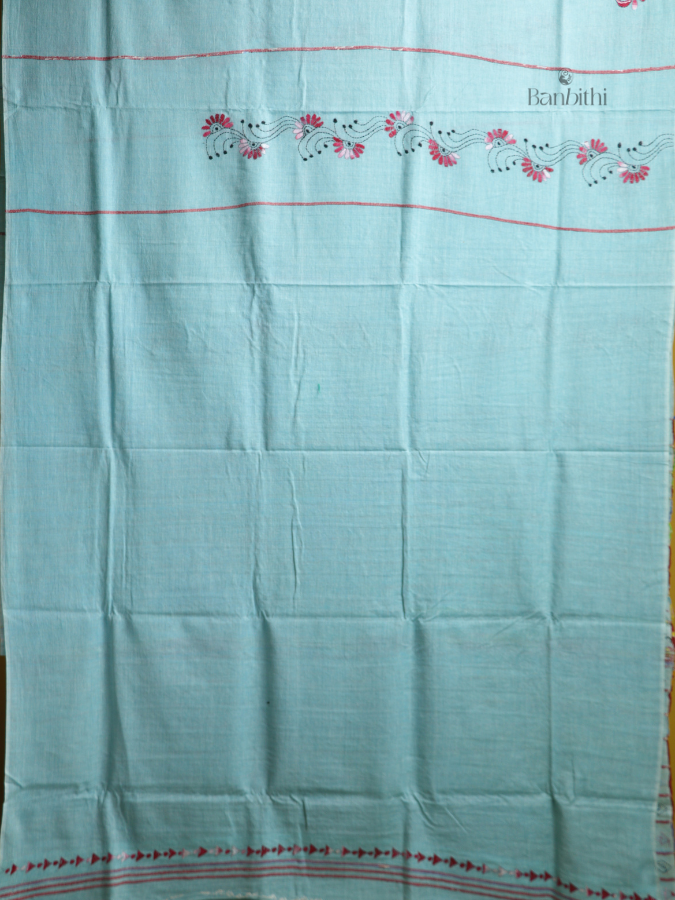 Turquoise Tide Kantha Saree
