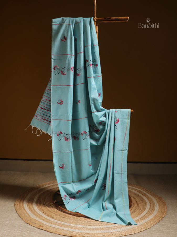 Turquoise Tide Kantha Saree