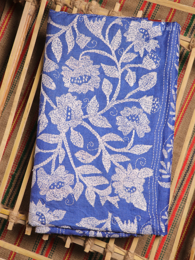 Hand Stitched Kantha Tussar Silk Saree – Blue (Variant 2)