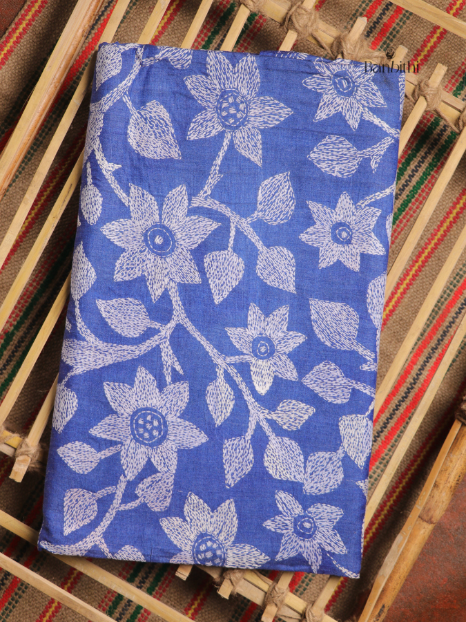 Hand Stitched Kantha Tussar Silk Saree – Blue (Variant 1)