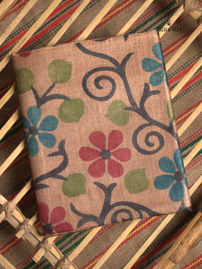 Hand Painted Desi Tussar Silk Saree – Brown