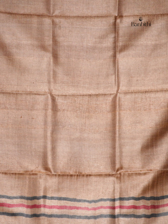 Hand Painted Desi Tussar Silk Saree – Brown