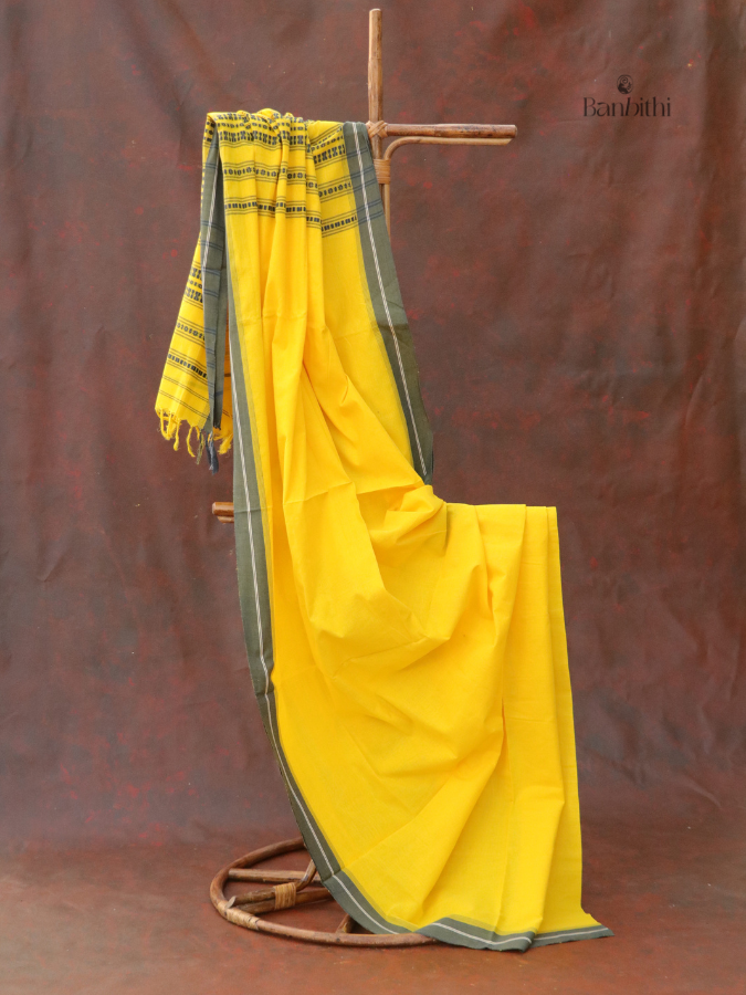 Begumpuri Pure Cotton Handwoven Saree – Yellow