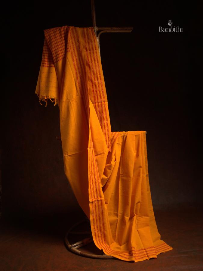 Begumpuri Pure Cotton Handwoven Saree – Yellow 1
