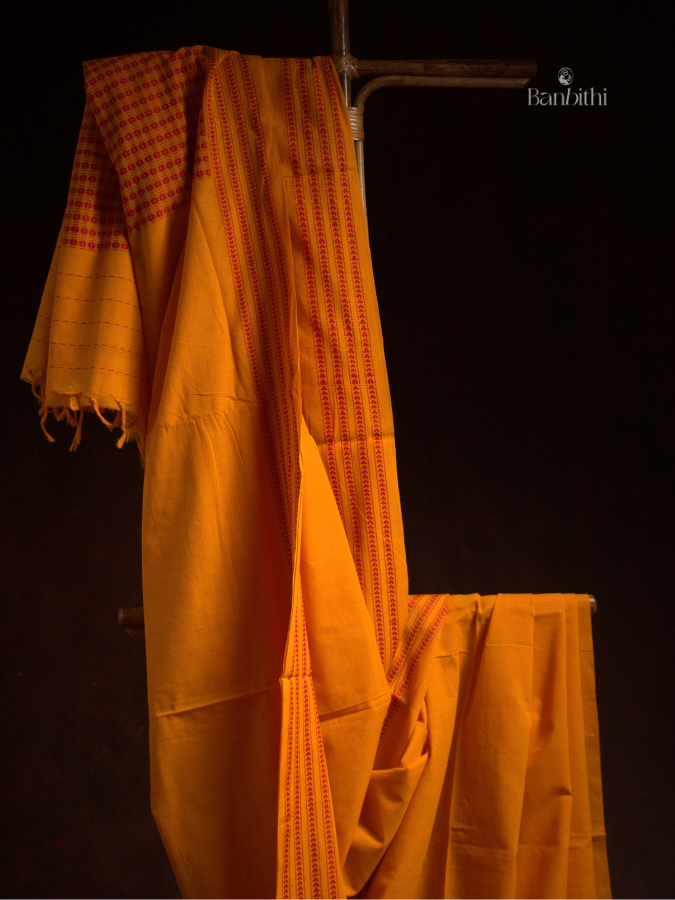 Begumpuri Pure Cotton Handwoven Saree – Yellow 1