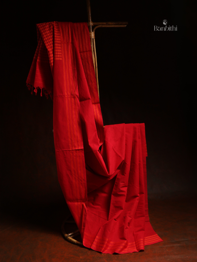 Begumpuri Pure Cotton Handwoven Saree – Red 1