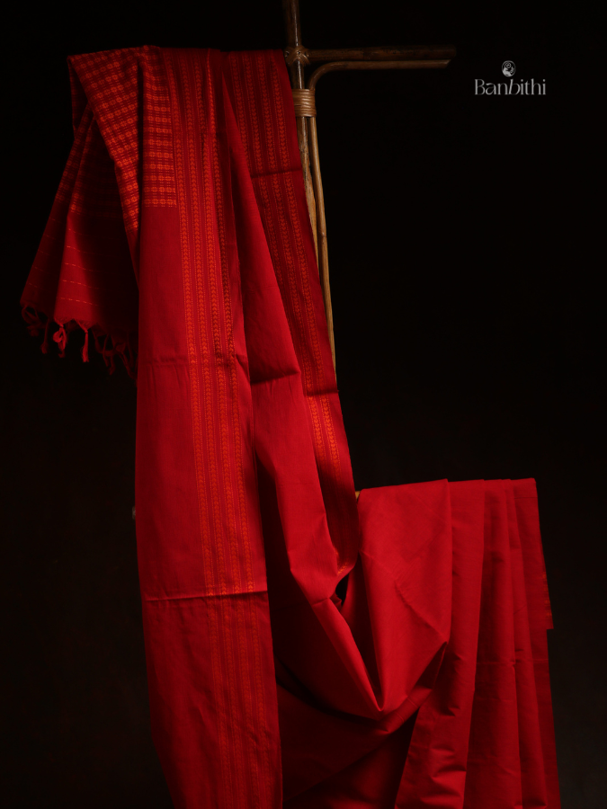 Begumpuri Pure Cotton Handwoven Saree – Red 1