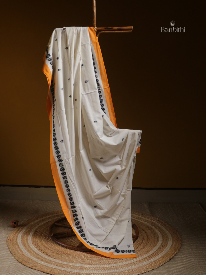 Ivory Yellow Dhaniakhali Handloom Saree