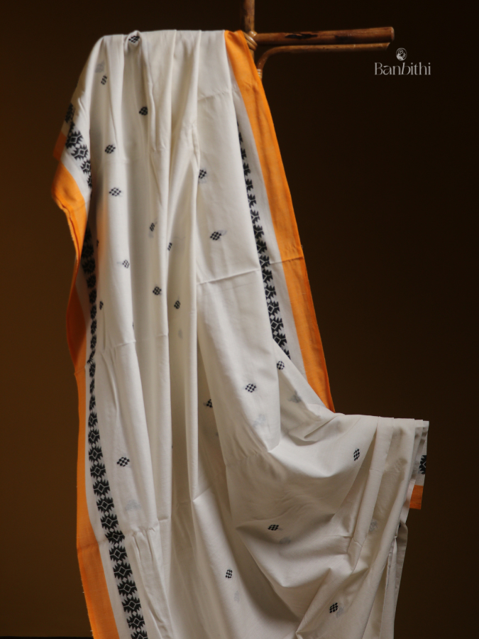 Ivory Yellow Dhaniakhali Handloom Saree