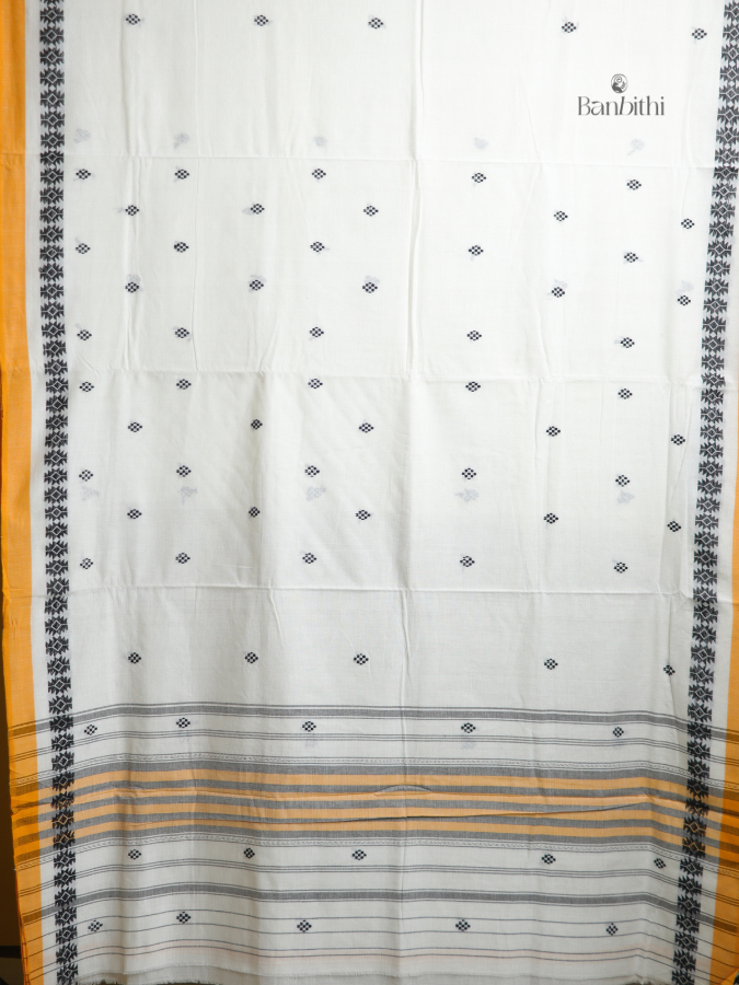 Ivory Yellow Dhaniakhali Handloom Saree